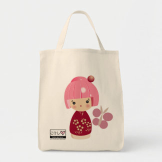 Pink Kokeshi Triplet Grocery Tote Bag