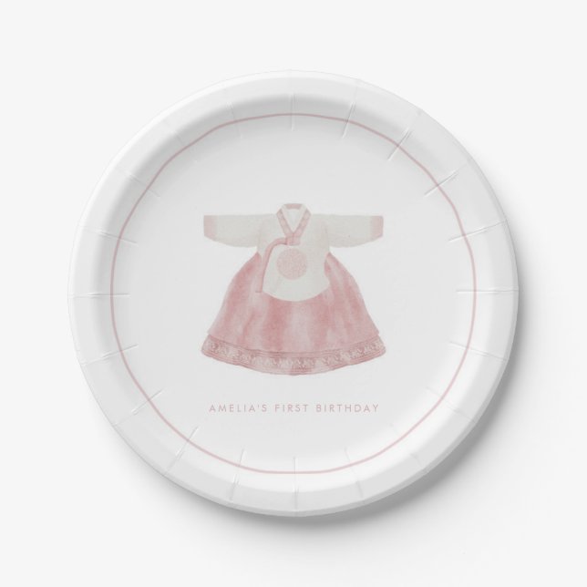 Pink  Korean girl 1st birthday Doljanchi  Paper Plate (Front)