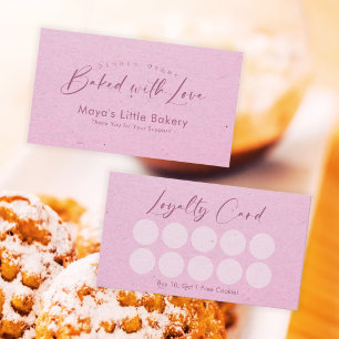 Pink Kraft Elegant Script Bakery Loyalty Business Card