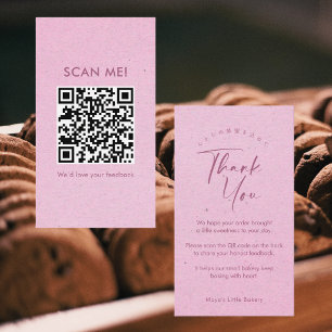 Pink Kraft Elegant Script Leave a Review QR Code Business Card