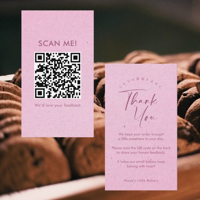 Pink Kraft Elegant Script Leave a Review QR Code Business Card (Creator Uploaded)