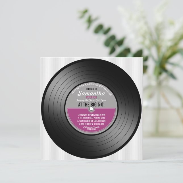 Pink Label Vinyl Record Birthday 50th Party Invitation (Standing Front)