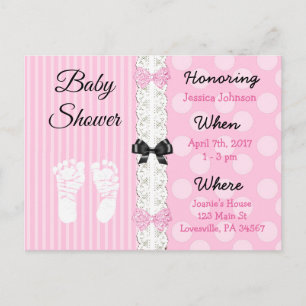 Pink Lace and Bow's Girl's Baby Shower Invitation