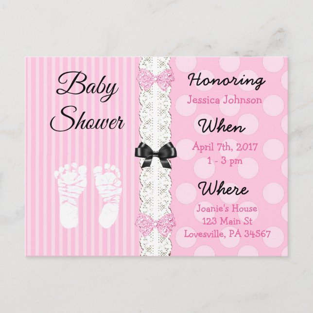 Pink Lace and Bow's Girl's  Baby Shower Invitation (Front)