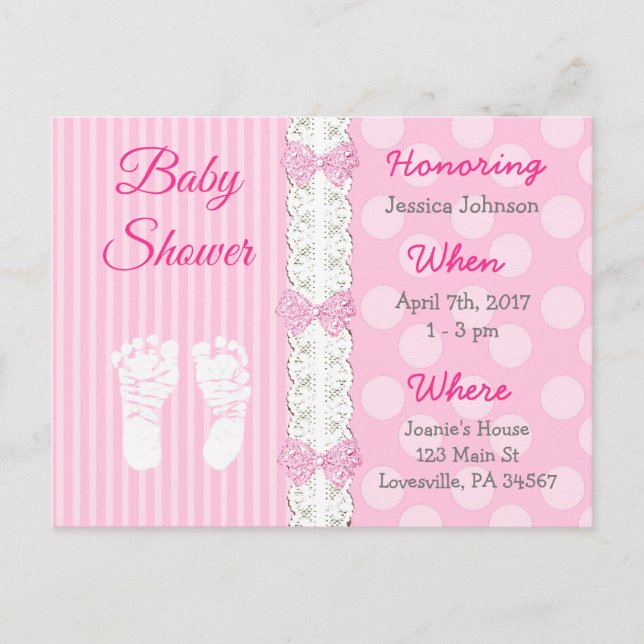Pink Lace and Bow's Girl's  Baby Shower Invitation (Front)