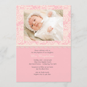 Pink Lace and Polka Dots Photo Invitation