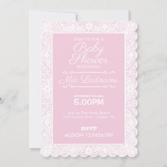 Pink & Lace Baby Shower Invitation (Front)