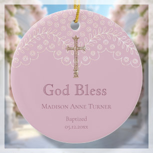 Pink Lace   Baptism Ceramic Ornament