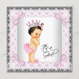 Pink Lace Bows Girly Princess Baby Shower Invitation