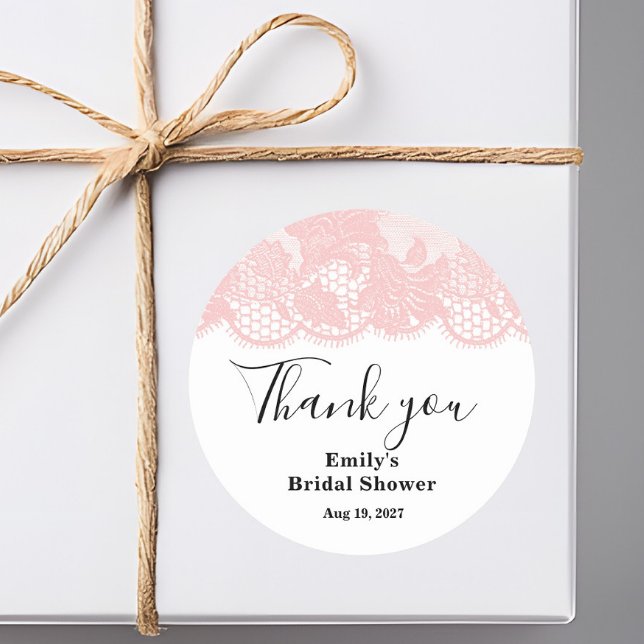 Pink Lace Bridal Shower Classic Round Sticker (Creator Uploaded)