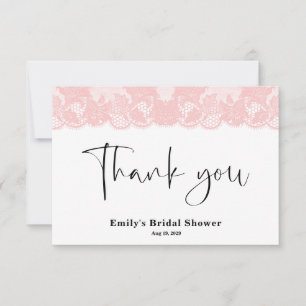 Pink Lace Bridal Shower Thank You Card