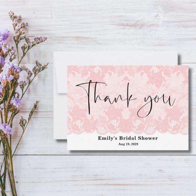 Pink Lace Bridal Shower  Thank You Card (Creator Uploaded)