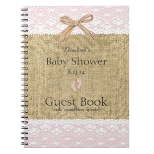 Pink Lace & Burlap Image - Baby Shower Guest Book- Notebook