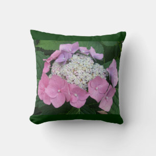 Pink Lace-Cap Hydrangea Blossoms - Pillow