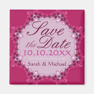 Pink Lace Circle Save the Date Magnet