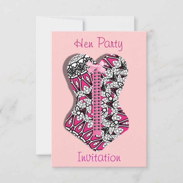Pink Lace Corset Girlie  Hen Party Personalised  I Invitation (Front)