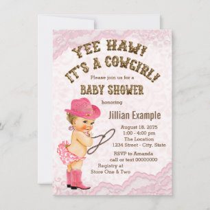 Pink Lace Cowgirl Baby Shower Invitation
