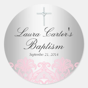 Pink Lace & Cross Baptism Sticker