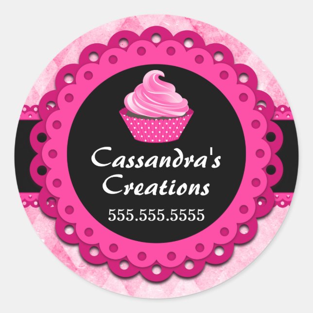 Pink Lace Cupcake Bakery Box Seals (Front)