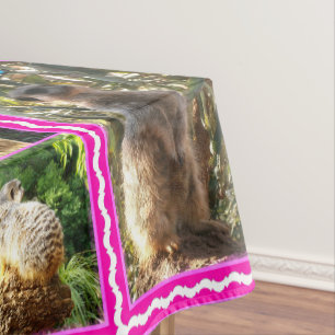 Pink Lace Edge Meerkat Collage, Tablecloth