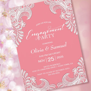 Pink Lace Engagement Party Invitation