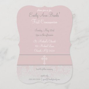 Pink Lace First Holy Communion Design Invitation