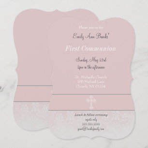 Pink Lace First Holy Communion Invitation