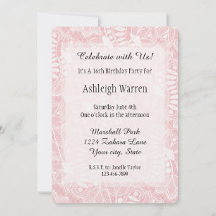 Pink Lace Floral 16th Birthday Invitation