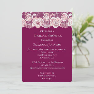 Pink Lace Floral Bridal Shower  Invitation