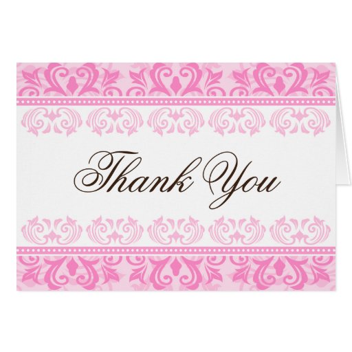 Pink lace floral damask elegant thank you note card | Zazzle