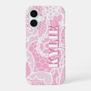 Pink Lace Floral Personalised Name iPhone Case