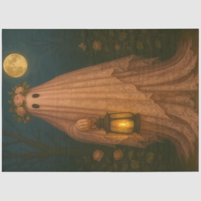 Pink Lace Ghost with Lantern – Whimsical Goth  Tissue Paper (Front)