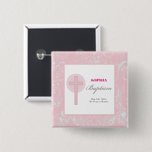 Pink Lace Girl Baptism 15 Cm Square Badge