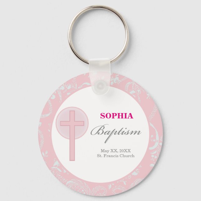 Pink Lace Girl Baptism Key Ring (Front)