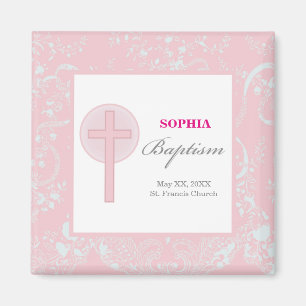 Pink Lace Girl Baptism Magnet