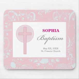 Pink Lace Girl Baptism Mouse Mat