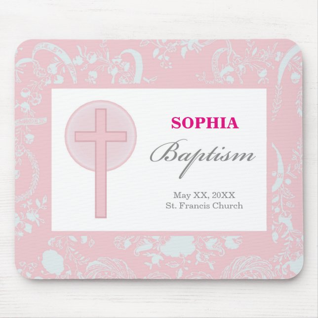 Pink Lace Girl Baptism Mouse Mat (Front)