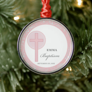 Pink Lace Girl Baptism Personalised Metal Tree Decoration