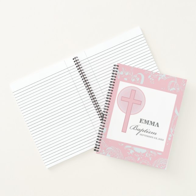 Pink Lace Girl Baptism Personalised Notebook (Inside)