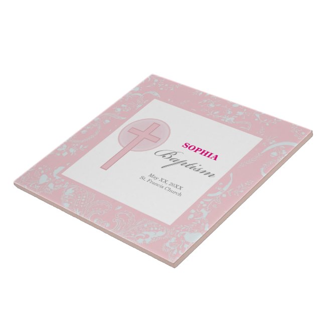 Pink Lace Girl Baptism Tile (Side)