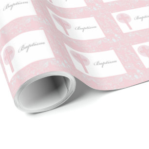 Pink Lace Girl Baptism Wrapping Paper