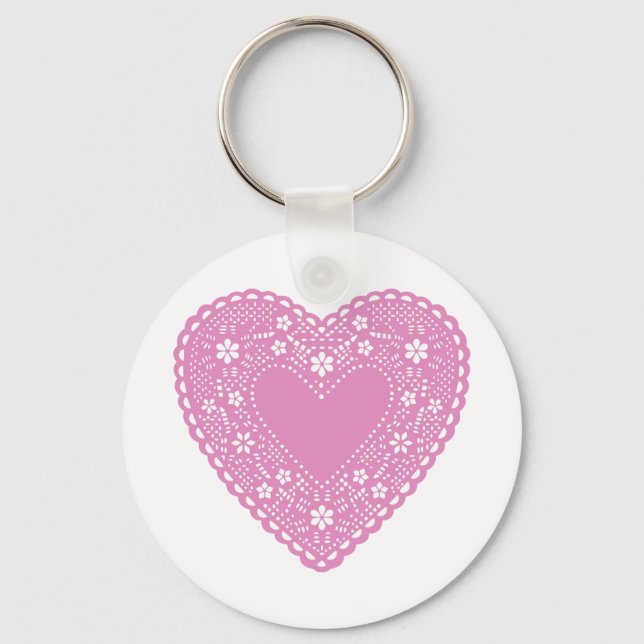 Pink Lace Heart Key Ring (Front)