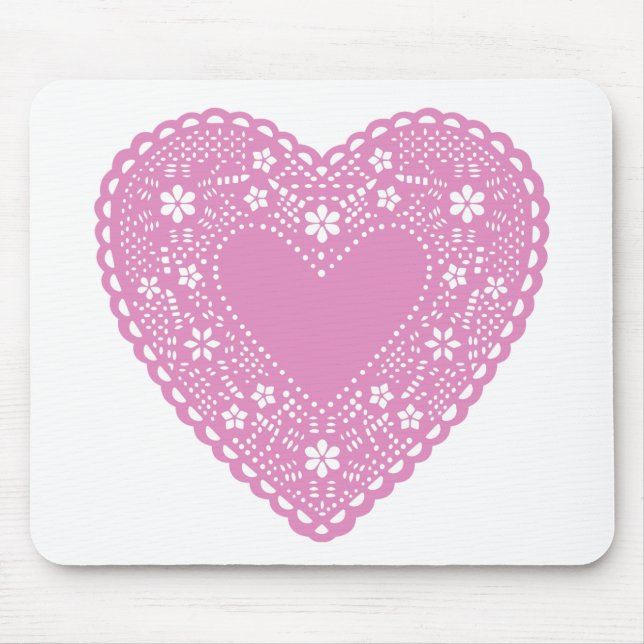 Pink Lace Heart Mouse Mat (Front)