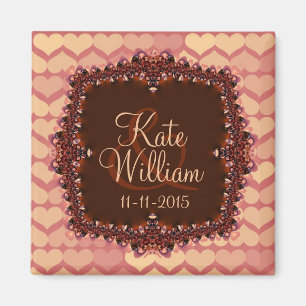 Pink Lace Hearts Save the Date Wedding Magnet
