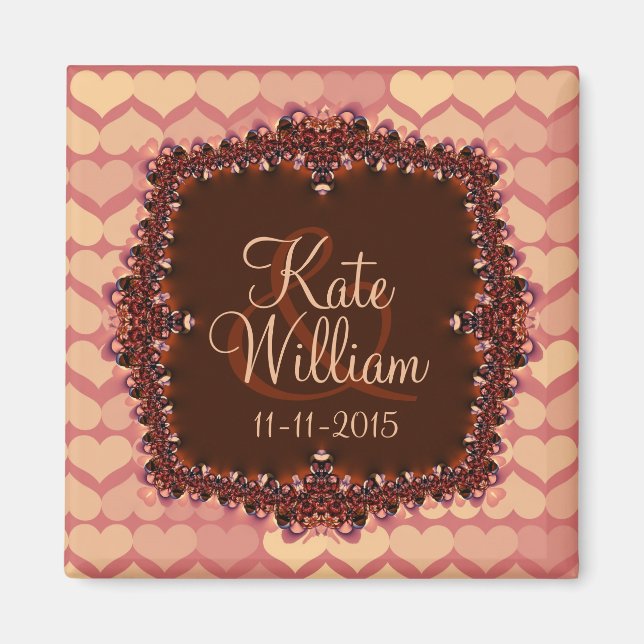 Pink Lace Hearts Save the Date Wedding Magnet (Front)