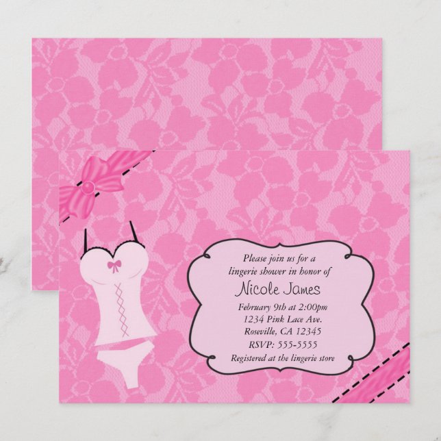 Pink Lace Lingerie Bridal Shower Bachelorette Invitation (Front/Back)