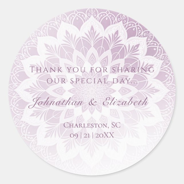 Pink Lace Mandala Wedding Favour Classic Round Sticker (Front)