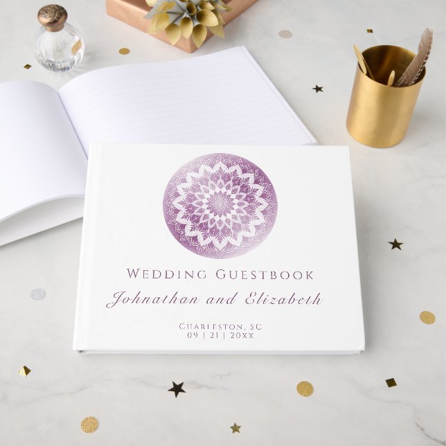 Pink Lace Mandala Wedding Guest Book (Front Open)