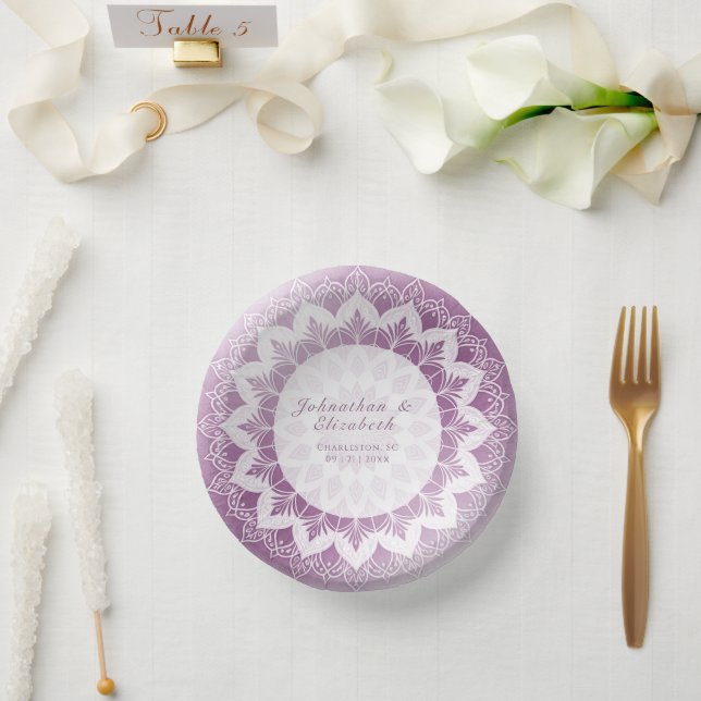 Pink Lace Mandala Wedding Paper Plate (Wedding)
