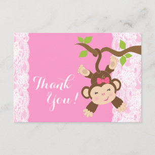 Pink Lace Monkey Baby Girl Thank You